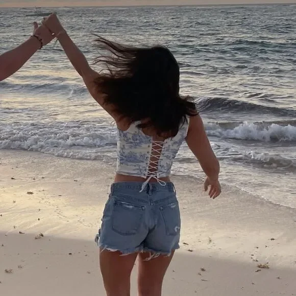 White and Blue Corset Top - Picture 3 of 7